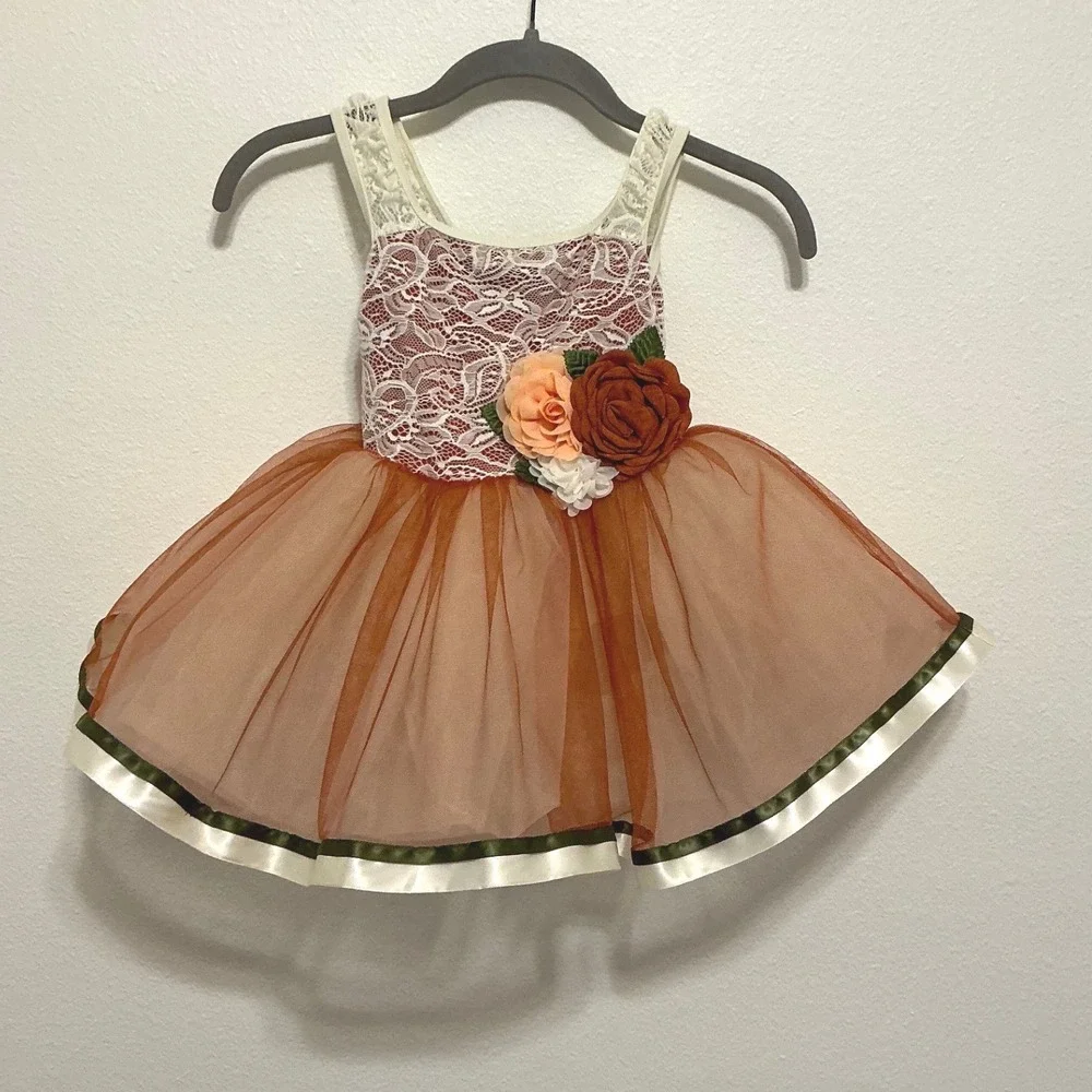 Revolution Dancewear Girls SC Penny Rust Orange Lace Tutu Dance Costume RC26866